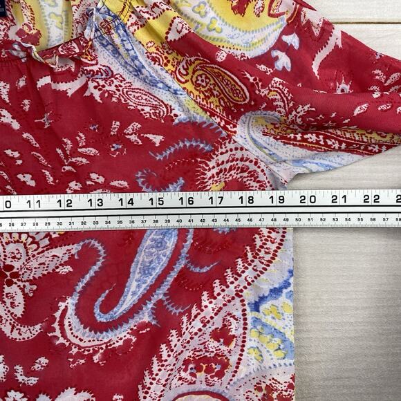 Chaps Ralph Lauren Top Womens M Red Paisley Colorful Peasant Boho Artsy Sheer - Picture 6 of 7